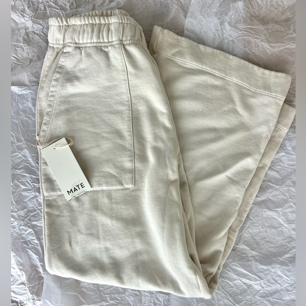 MATE The Label Organic Fleece Wide Leg Pant Bone Medium NWT